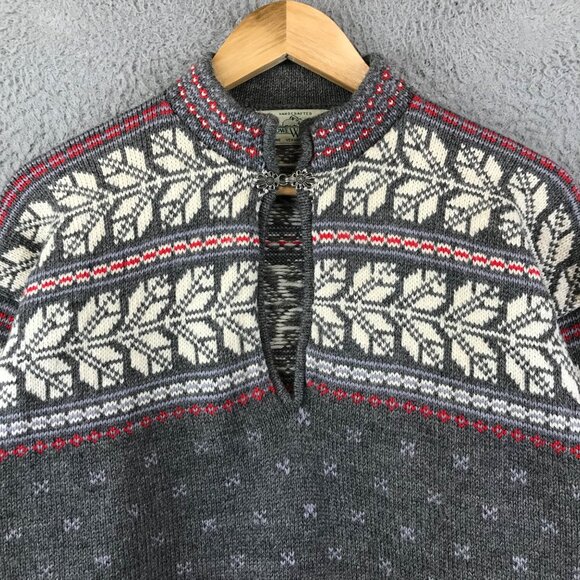 TOWE WOOLENS Wool Sweater Nordic Snowflake Pattern Gray Red White XL - Picture 3 of 10